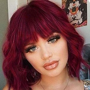 Synthetic Curly Bob Wig with Bangs